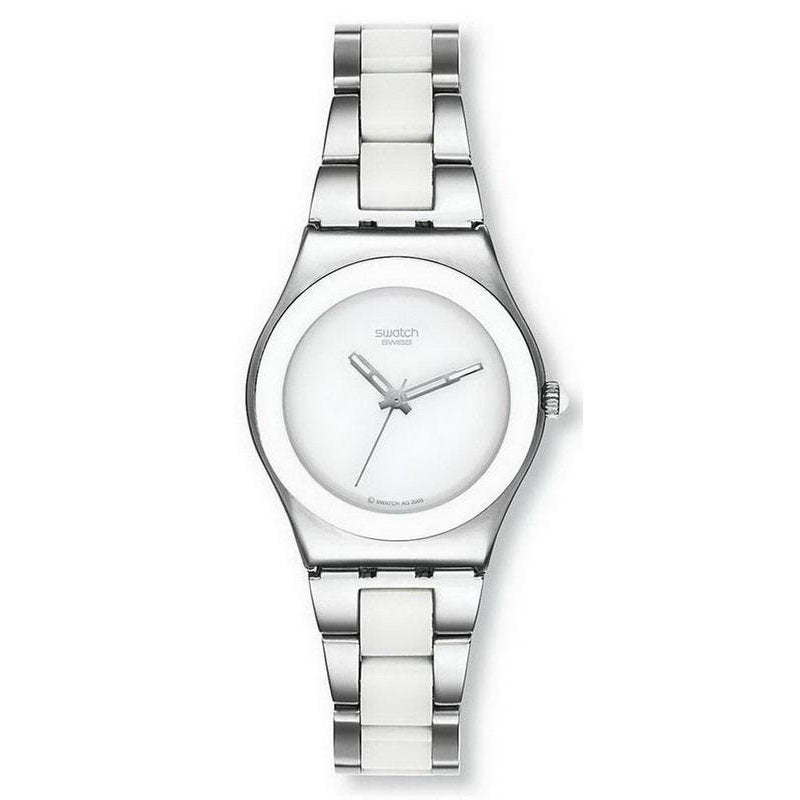 Swatch Movimiento de cuarzo de ironía damas blancas damas reloj YLS141GC | Vintageradar.com