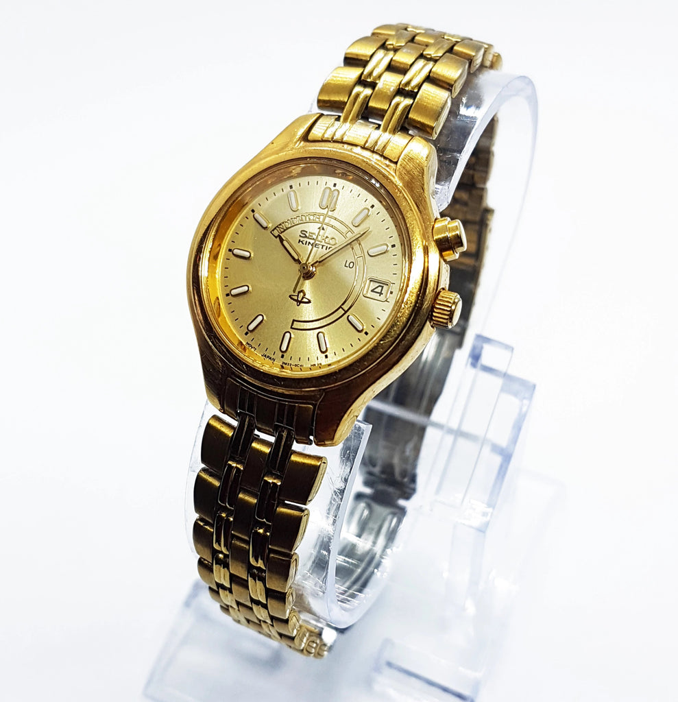 Gold Seiko Kinetic Watch for Men | Men's Sapphire Crystal Seiko Watch –  Vintage Radar