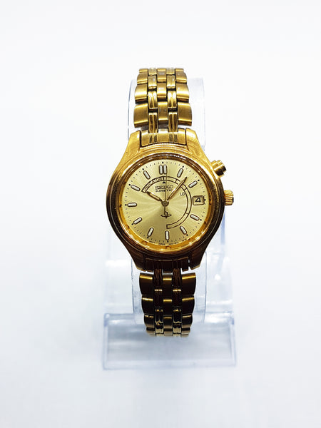 Gold Seiko Kinetic Watch for Men | Men's Sapphire Crystal Seiko Watch –  Vintage Radar