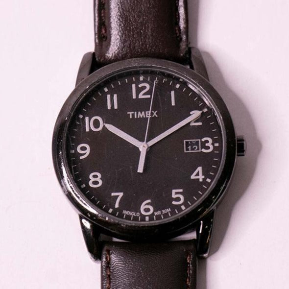 Reloj Hombre Timex Luz Indiglo Correa De Piel 35 Mm T2h2919j Color de la  correa Negro Color del bisel Dorado Color del fondo Blanco