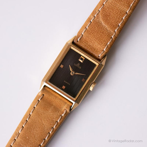 Vintage Black Dial Lorus Watch for Women | Gold-tone Rectangular Watch ...