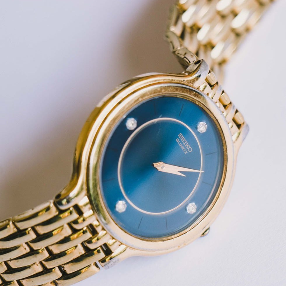 Vintage Gold-tone 7N00-7A29 Seiko Watch | Blue Dial Seiko Quartz Watch –  Vintage Radar