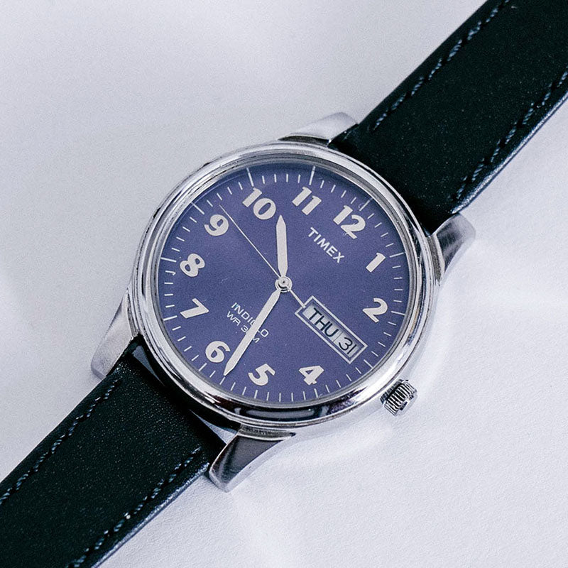 Blue-dial Timex Indiglo Quartz Watch | Vintage Day & Date Timex Watch –  Vintage Radar