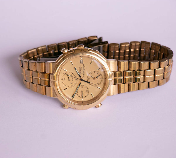 Gold-Plated Seiko 7T32-6A00 Alarm Chronograph Watch Vintage – Vintage Radar