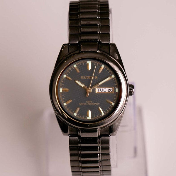 Vintage Black Elgin Quartz Watch for Men | Water-resistant Date Watch ...