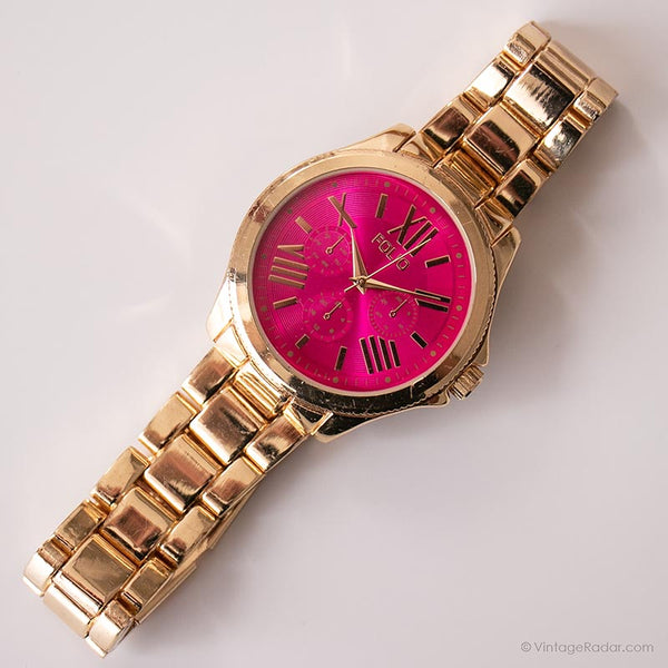 Vintage Large Folio by Fossil Watch | Pink Dial Gold-tone Watch ...