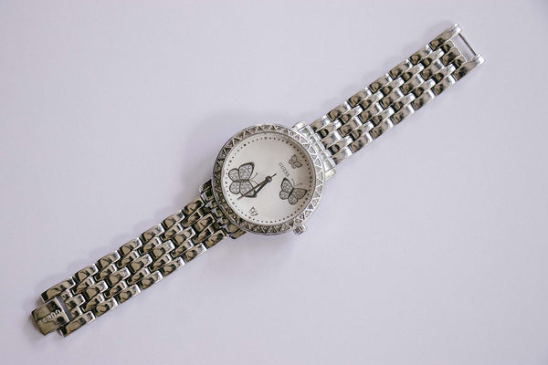 Silver-tone Guess Watch for Women with Butterflies | Luxury Quartz Wat ...