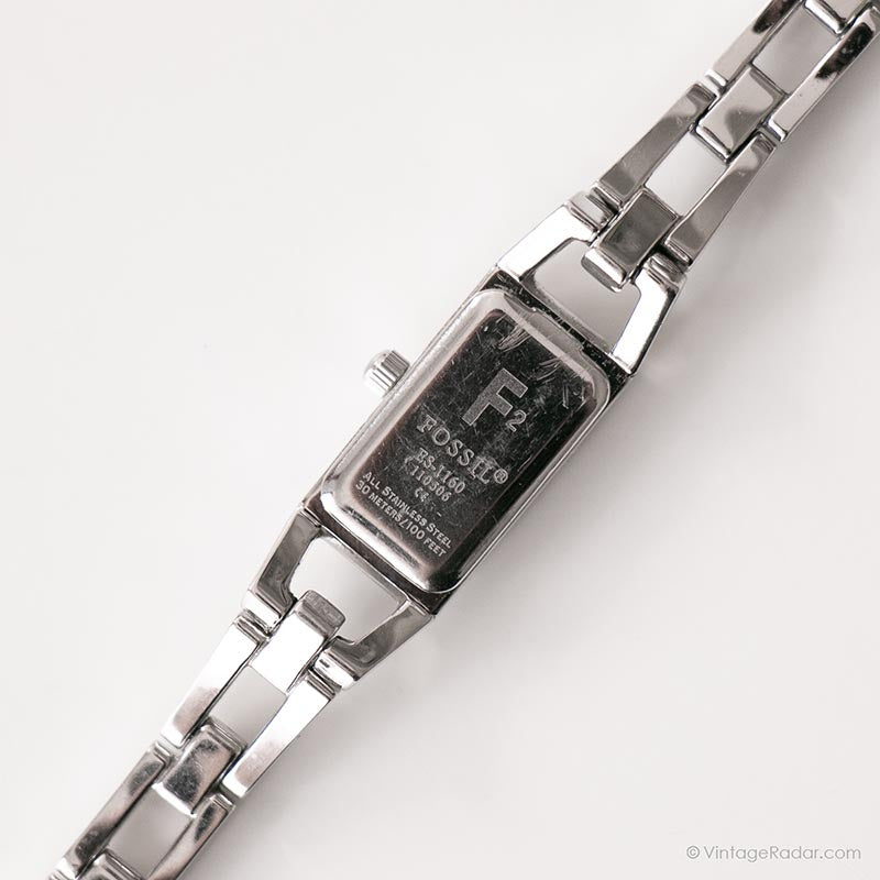 Vintage Tiny Rectangular Fossil Watch | White Dial Watch for Ladies ...