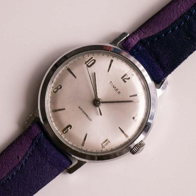 Vintage Timex Mechanical Watch | Silver-tone Timex Watch Purple Strap –  Vintage Radar