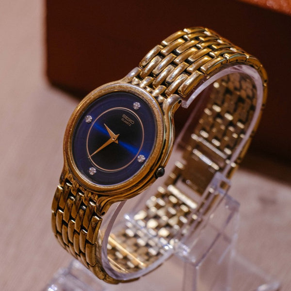 Vintage Gold-tone 7N00-7A29 Seiko Watch | Blue Dial Seiko Quartz Watch –  Vintage Radar