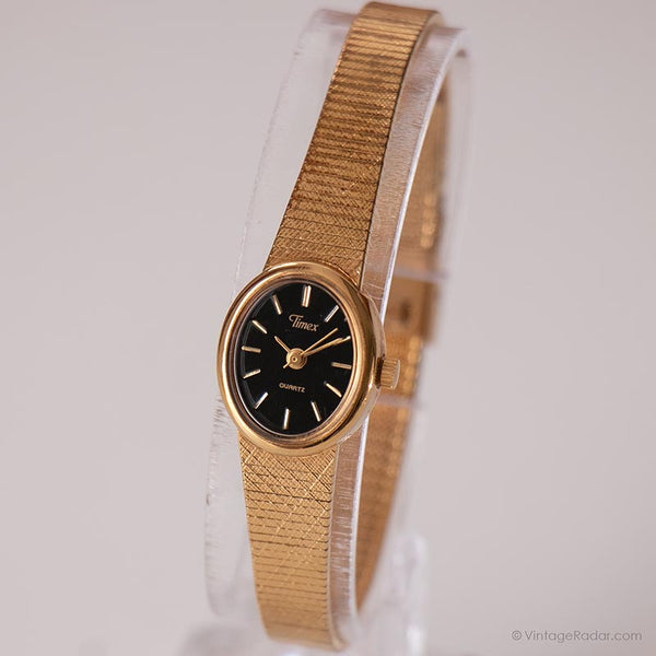 Vintage Tiny Oval Timex Watch | Black Dial Gold-tone Watch for Her ...