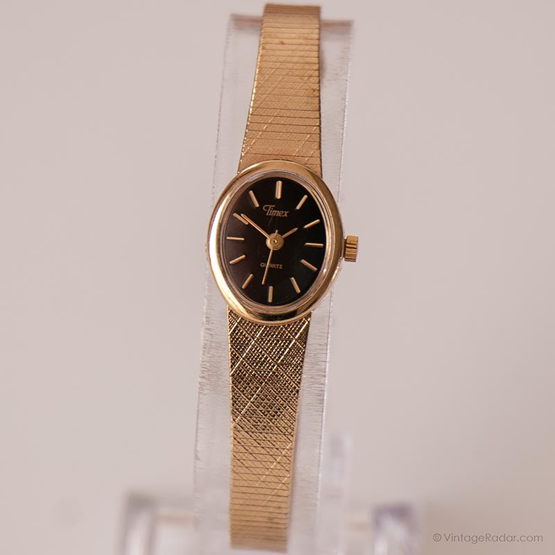 Vintage Black Dial Timex Watch | Elegant Gold-tone Mini Watch – Vintage ...