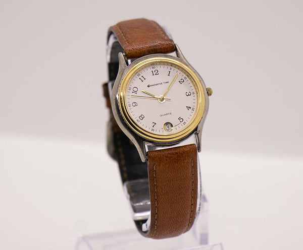 Vintage Innovative Time Quartz Watch | Unisex Date Watch Brown Strap ...