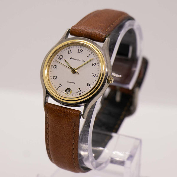 Vintage Innovative Time Quartz Watch | Unisex Date Watch Brown Strap ...