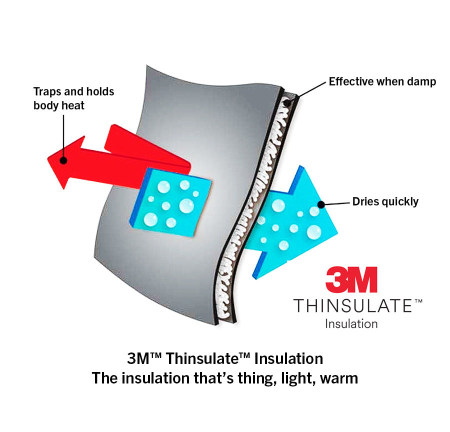 3M™ Thinsulate™ Insulation traps body heat and evaporates moisture