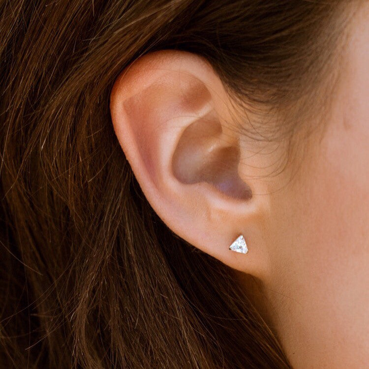 gold triangle stud earrings