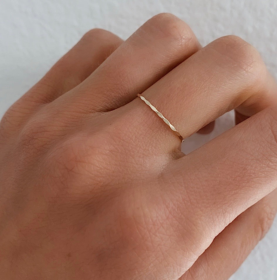 Tiny Solid 14k Gold Hammered Band