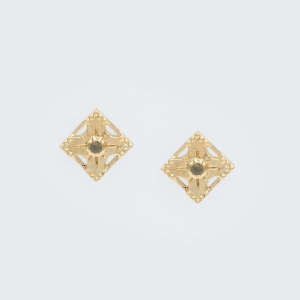 Traditional Floral Single Stone Stud Earrings