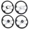 18" Black Classic Polyurethane or Leather Steering Wheel - Chrome 4-Spoke, Horn Button & Logo