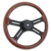 "Onyx" - 18" Painted Wood Rim Steering Wheel - Black 4-Spoke w Horn Button & Logo