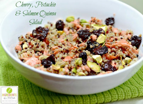 Cherry Pistachio and Salmon Quinoa Salad