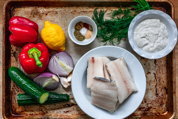 Grilled Sablefish Gyro Ingredients