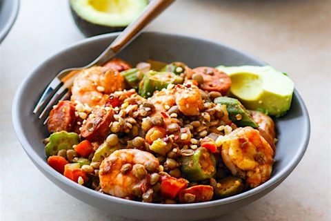 Lentil Shrimp Jambalya Served in Bowl