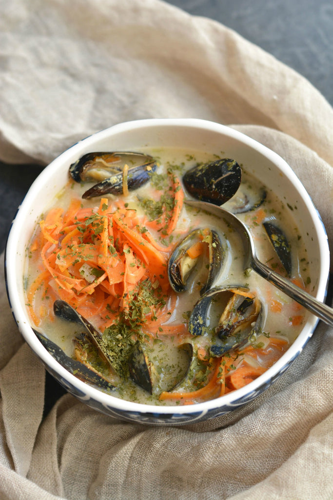 Coconut Sweet Potato Mussel Soup