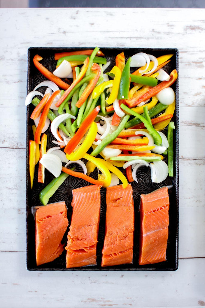 Sheet Pan Salmon and veggie Fajitas