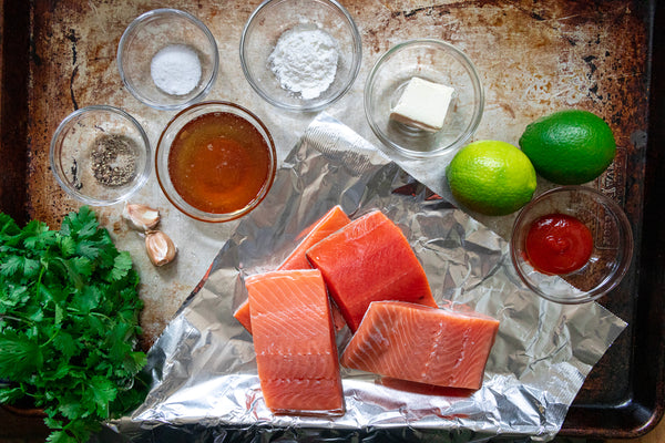 Grilled Salmon in Foil with Spicy Honey Lime Sauce