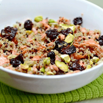 Cherry Pistachio and Salmon Quinoa Salad