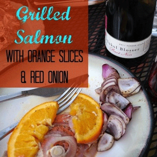 Grilled Salmon with Orange Slices and Red Onion