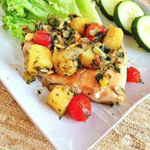 Trout with Kale, Pineapple, and Tomato Relish