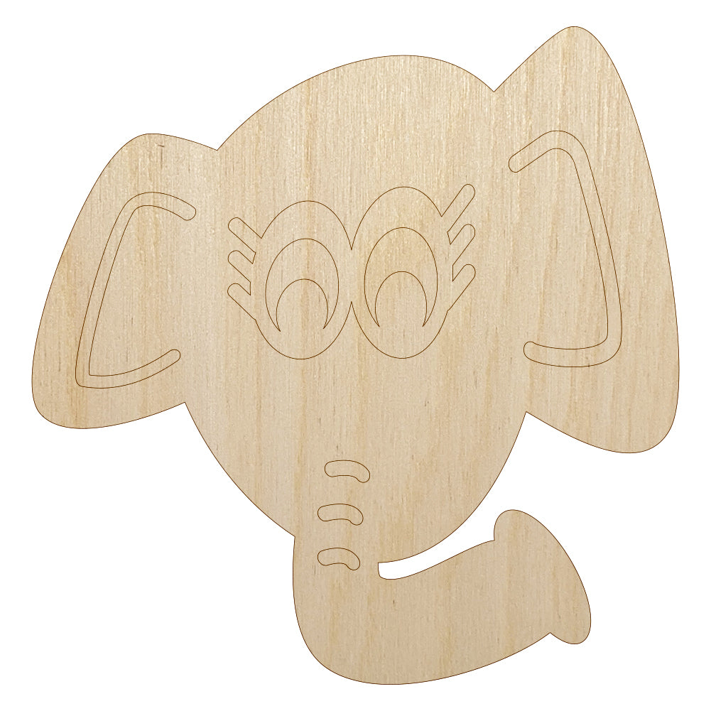 Elegant Elephant Face Unfinished Wood Shape Piece Cutout for DIY Craft Projects