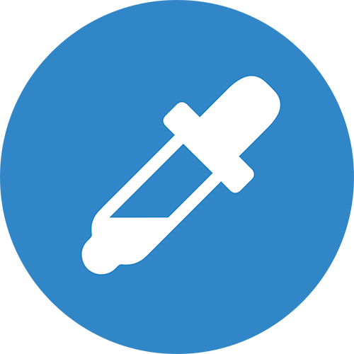 White dropper icon on a blue circle