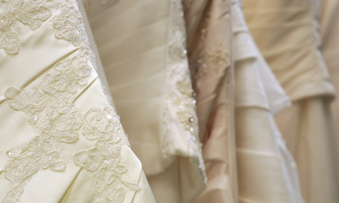 white taffeta fabric bridal dress