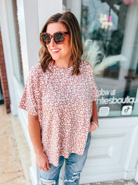 Dusty Rose Leopard Top (oversized fit)