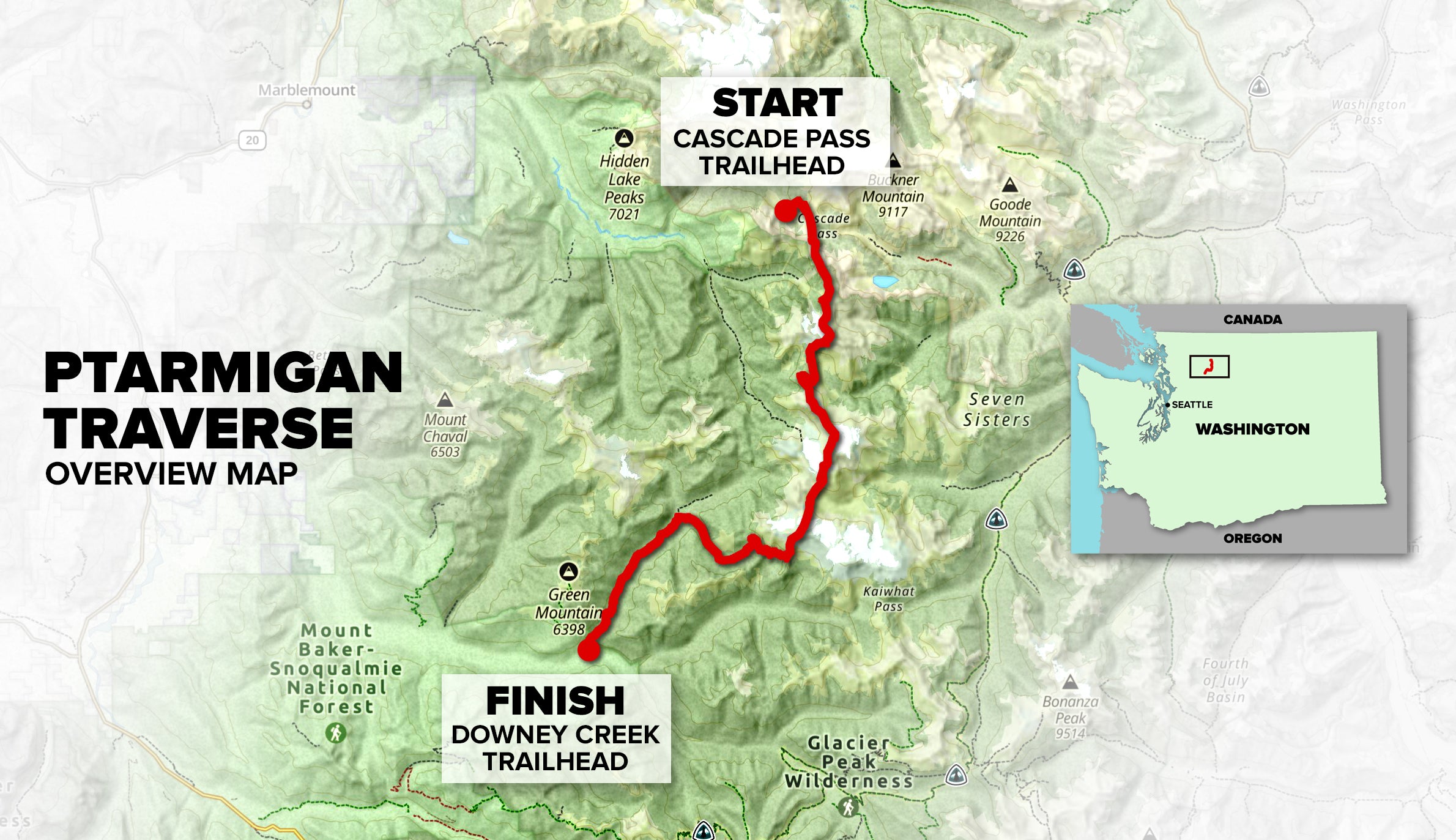 Map of the Ptarmigan Traverse in the North Cascades, Washington State