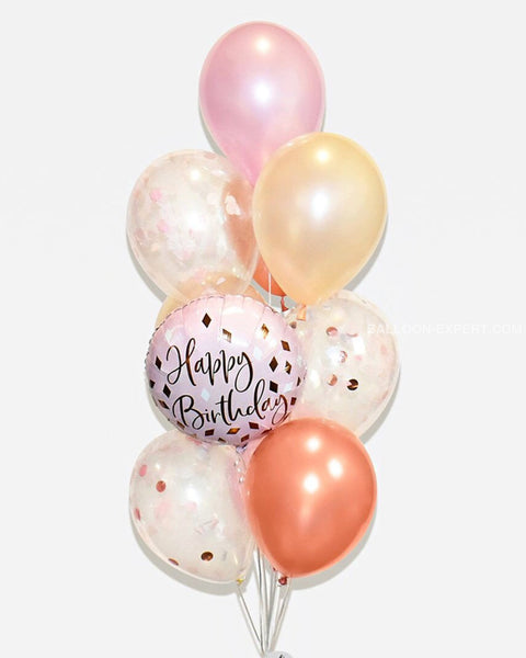 Rose et or rose - Bouquet de ballons confettis d'anniversaire