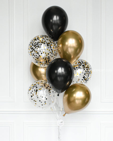 Bouquet de 12 ballons noirs , argent , or - Bouquet de Ballons 