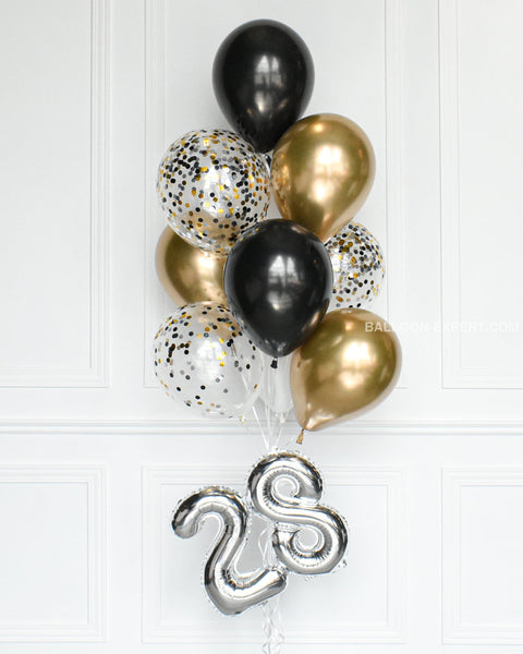 Bouquet de Ballons Confettis - Noir, Or, Blanc l Ballon Expert