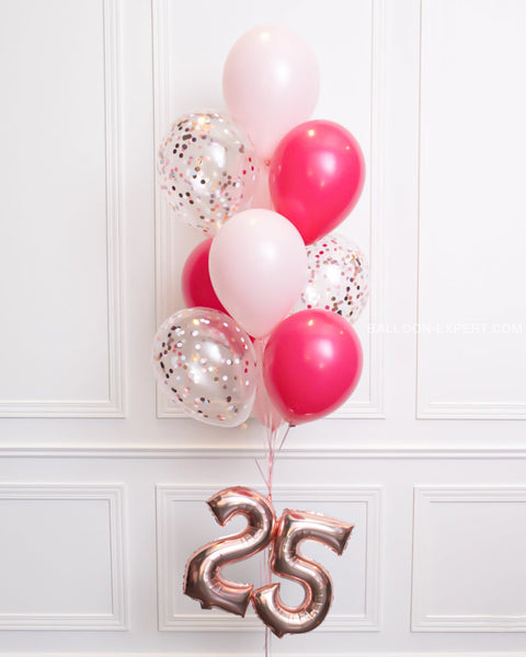 Rose & Gold Confetti Balloon Bouquet With 16 in Number Balloon