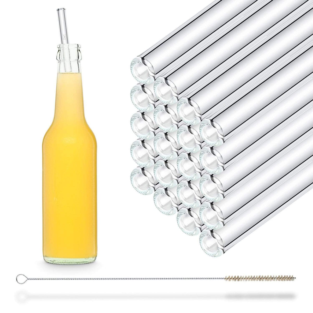 Straw Glass Straws ? Pack of 6 Straight 27 cm Long + Plastic Cleaning Brush ? Dishwasher Safe ? Sustainable ? Glass Drinking Straws for Bottles, Water