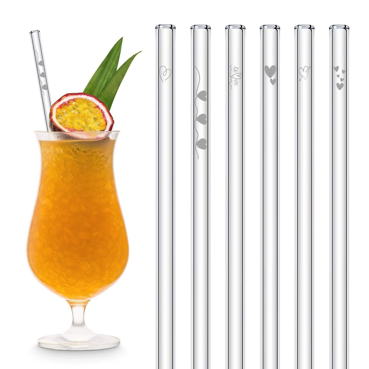 Halm Reusable Glass Straws 8 inch Bent with Plastic Free Brush - Set 6