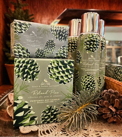 Roland Pine home fragrance options include sprays, candles, diffusers and even luxurious shea butter soaps.