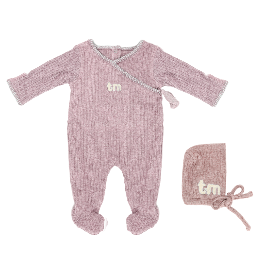 Mauve Baby's First Outfit Footie & Bonnet Set