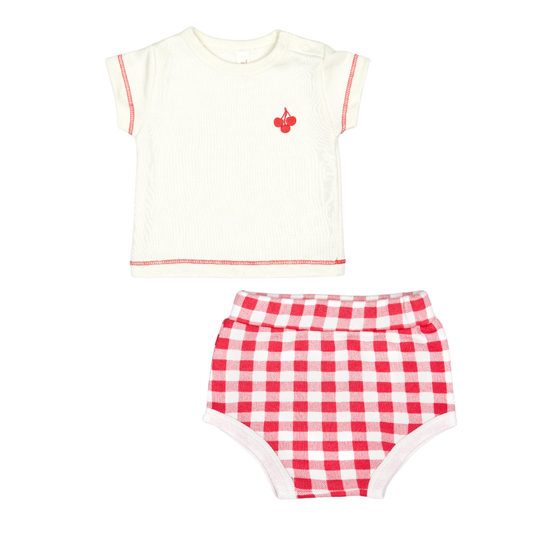  Strawberry Tartan French Terry Bloomer Set