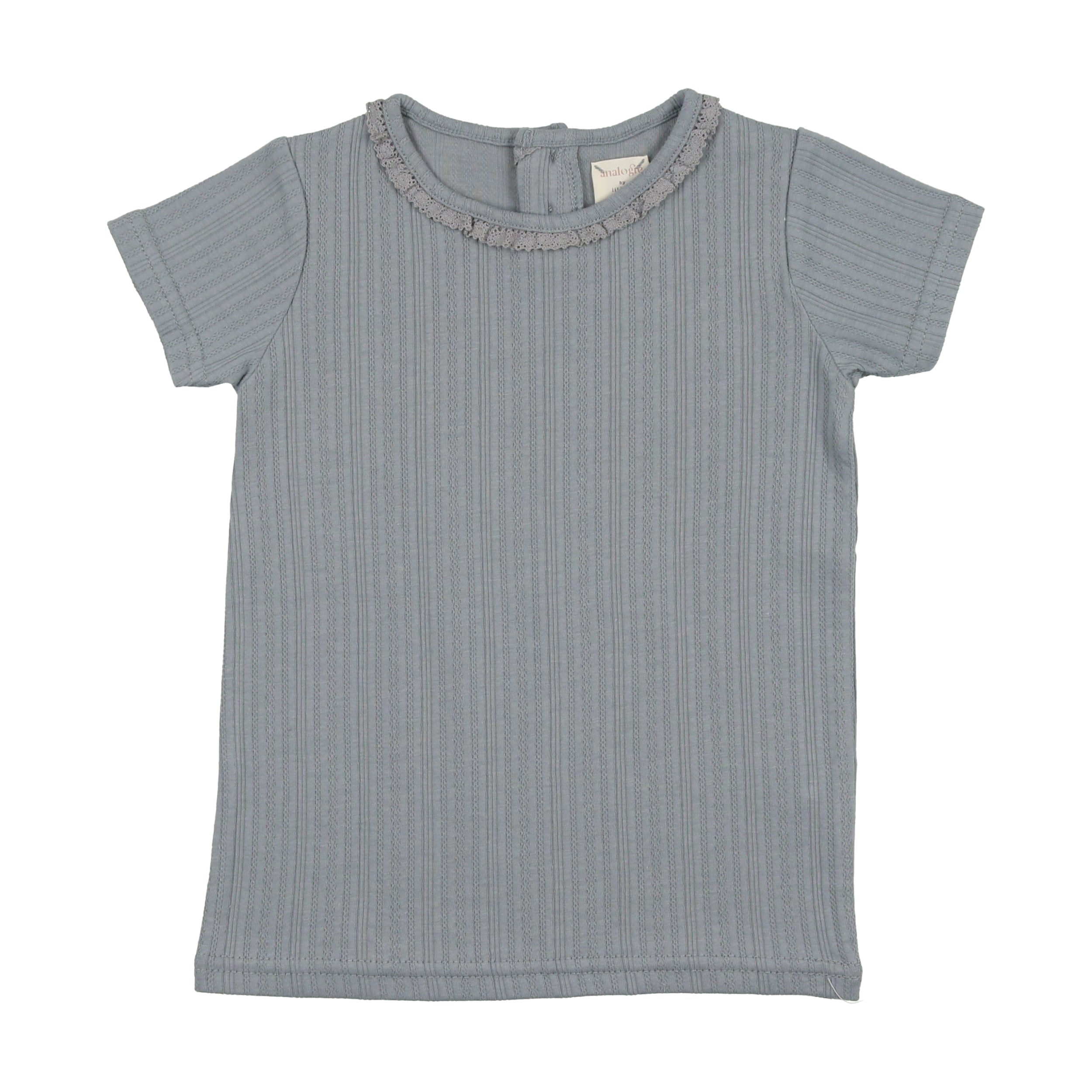  Light Blue Pointelle Short Sleeves T-Shirt
