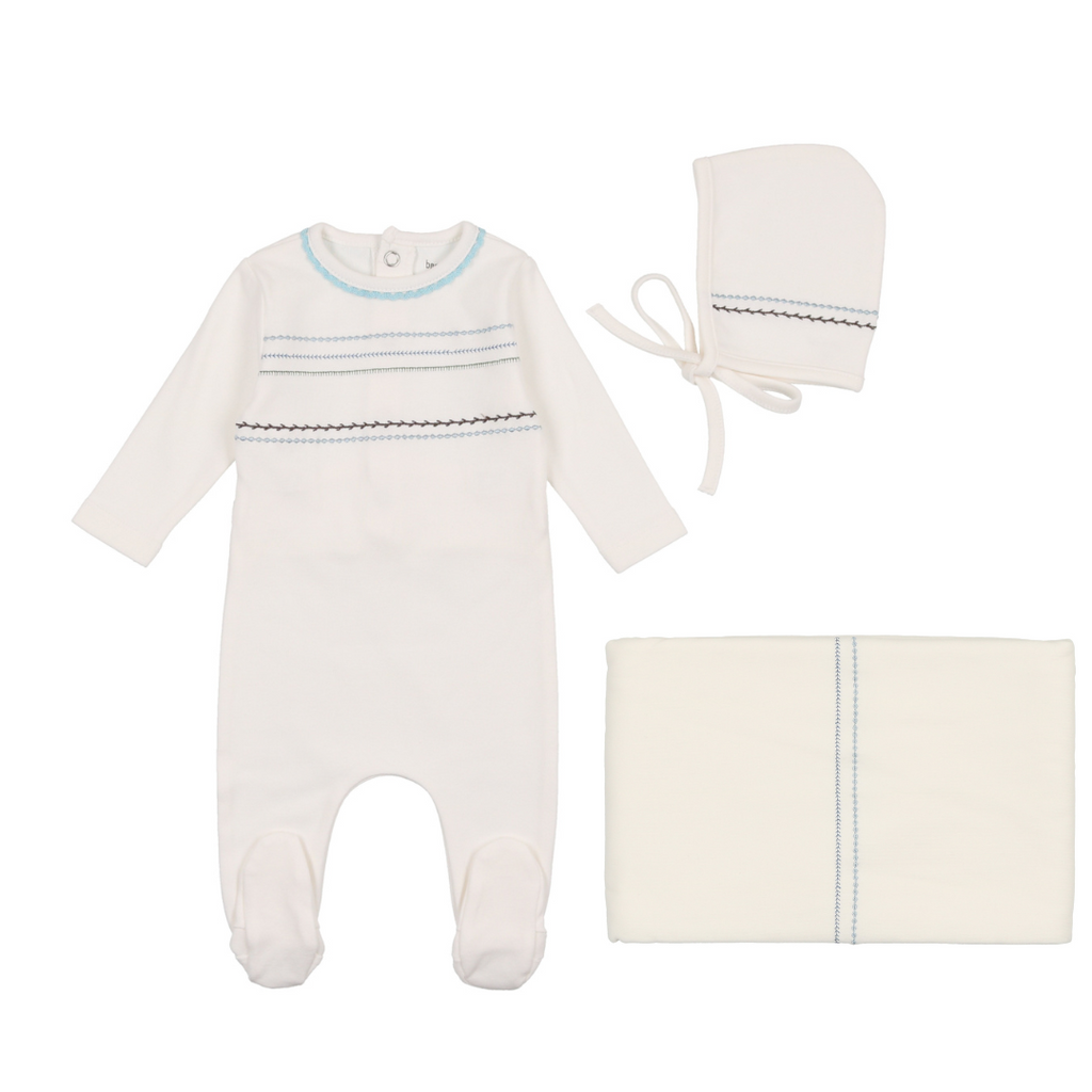 Bee & Dee Snow White Embroidered Cotton Boy's Layette Set