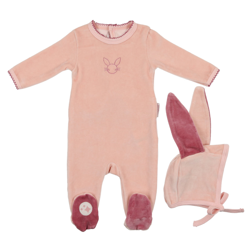 Charmant by Mon Tresor Pink Sand & Rose Honey Bunny Footie & Hat Set